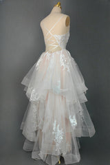 Champagne V-Neck Long Prom Dresses A-Line Tulle Formal Evening Dresses