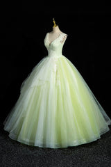 Charming Tulle Lace Green Prom Dresses, V-Neck Sleeveless Floor-Length Formal Evening Dresses