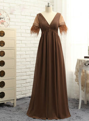 Cheap Brown Mother Of The Bride Dresses A-line V-neck Chiffon