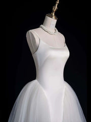 Chic Sheath Spaghetti Straps Sleeveless White Satin Wedding Dresses With Ruffles