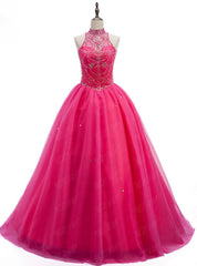 Crystals Sweet 16 Dress Ball Gowns Halter Tulle Quinceanera Gown Dresses