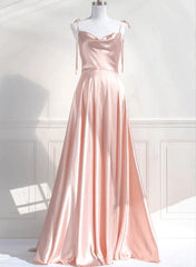 Cute A-Line Pink Satin Straps Sweetheart Prom Dress, Pink Satin Party Dress Evening Dress