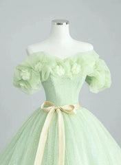 Cute Green Tulle Ball Gown Sweetheart Party Dress, Green Shiny Tulle Prom Dress