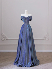 Elegant Deep Blue Bow-neck Pleated Prom Dress