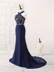 Dark Blue Lace Mermaid Long Prom Dress Mermaid Bridesmaid Dress