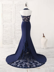 Dark Blue Lace Mermaid Long Prom Dress Mermaid Bridesmaid Dress