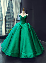 Dark Green Ball Gown Satin Sweetheart Floor Length Luxury Prom Dress