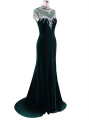 Elegant High Neck Prom Dresses Green Mermaid Evening Dress