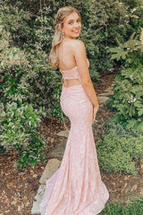 Elegant Strapless Pink Lace Prom Dress with Side Slit