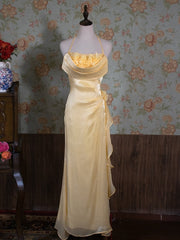 Vintage Yellow Halter Neck Floral Prom Gown Fairy Princess Dress