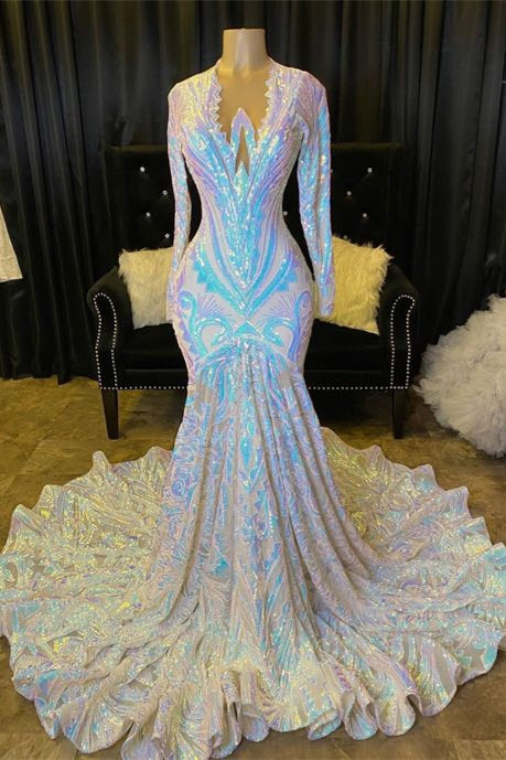 Fabulous Long Sleeves Prom Dress Mermaid Sequins On Sale