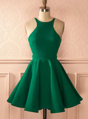 Fashion A-Line Halter Backless Green Homecoming Dress With Pleats