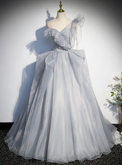 Fashion Gray Organza One Shoulder Prom Dress