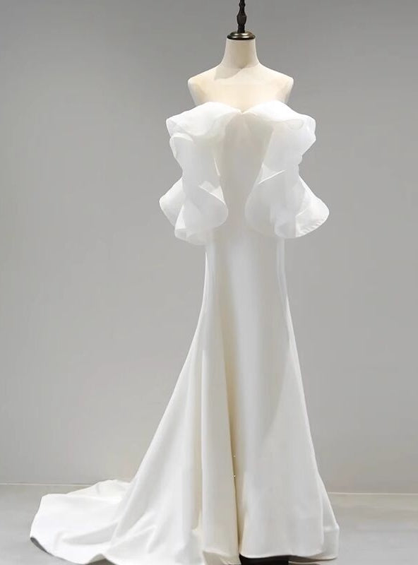 Fashion White Satin Off the Shoulder Wedding Dress