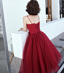 Burgundy tulle short prom dress cocktail dress