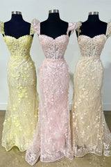 Cute Lace Appliques Sweetheart Spaghetti Straps Prom Dress