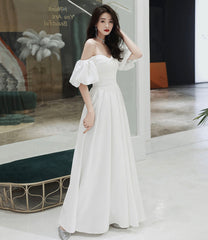 Simple A line long white prom dress white evening dress