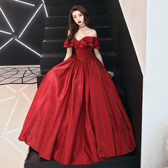 Burgundy satin long prom dress, burgundy evening dresses