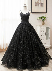 For The Very Best In Unique Or Custom. Black Ball Gown Tulle Spagehtti Straps Floor Length Quinceanera Dress