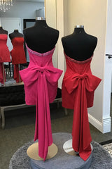 Fuchsia Strapless Beaded Bodycon Short Homecoming Dress with Bow