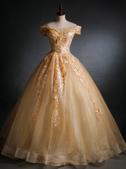 Gold Sequins Appliques Beading Quinceanera Dress