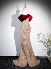 Gold Sequins Off the Shoulder Burgundy Velvet Prom Dress