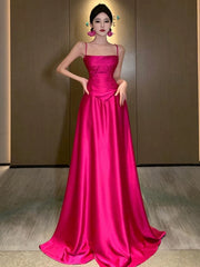 Gorgeous A line Spaghetti Straps Hot Pink Long Evening Dress Prom Dresses Birthday Outfits