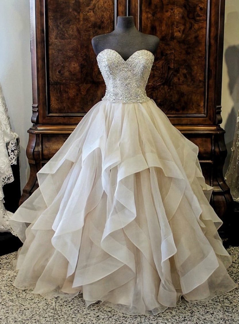 Gorgeous Crystals Beading Sweetheart Organza Layered Wedding Dress Ball Gown