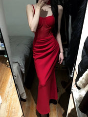 Gorgeous Sheath Spaghetti Straps Red Satin Evening Dress Prom Dresses Birthday Outfits