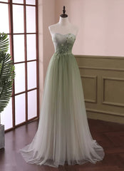 Gradient Light Green Beaded Tulle A-line Party Dress Long Junior Prom Dress prom dresses shops