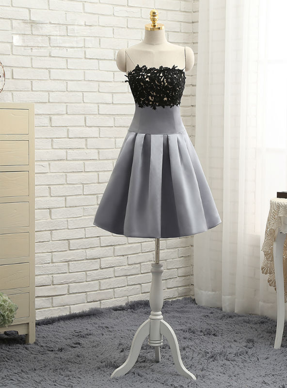 Gray Homecoming Dresses A-line Strapless Knee Length