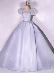 Gray Square Puff Sleeve Quinceanera Dress