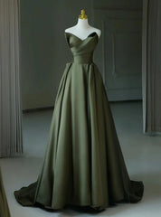 Green Satin Strapless Pleats Prom Dress