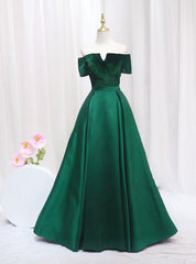 Green Satin Velvet Off the Shoulder Prom Dress