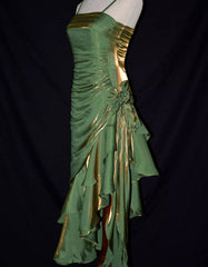 Green Satin Vintage Style High Low Party Dress, Mermaid Spaghetti Strap Dress Formal Dress