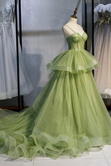 Green Sweetheart Tulle Long Prom Dress, Beautiful A-Line Evening Graduation Dress