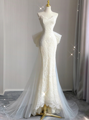 Ivory Mermaid Lace Tulle Strapless Wedding Dress