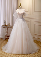 Ivory Tulle Lace Spaghetti Straps Beading Wedding Dress