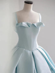 Light Blue Satin Long Ball Gown Quinceanera Dresses