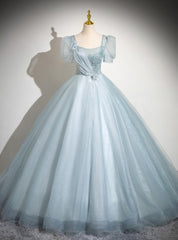 Light blue Tulle Short Sleeve Quinceanera Dress