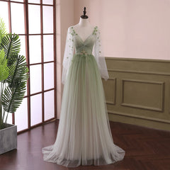 Light Green Gradient Soft Tulle Long Junior Prom Dress Green Formal Dress Party Dress prom dresses shops