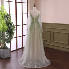 Light Green Gradient Soft Tulle Long Junior Prom Dress Green Formal Dress Party Dress prom dresses shops