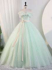 Light Green Tulle Off the Shoulder Quinceanera Dress