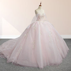 Light Pink Ball Gown Appliqued Quincea?era Dresses