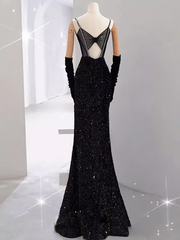 Sjöjungfru lång prom klänning ny ankomst sexig svart slits aftonklänning