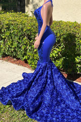Mermaid Spaghetti strap Appliques Lace Sequined Open Back Floor-length Sleeveless Prom Dress