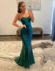 Mermaid Spaghetti Straps Sequin Prom Dress