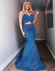 Mermaid Spaghetti Straps Sequins Prom Dress