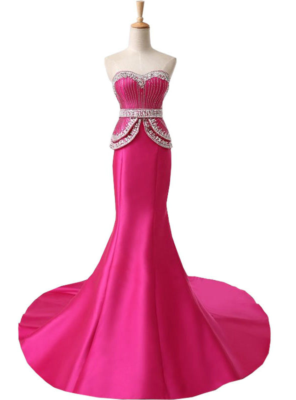 Mermaid Sweetheart Beaded Floor Length Hot Pink Prom Dress