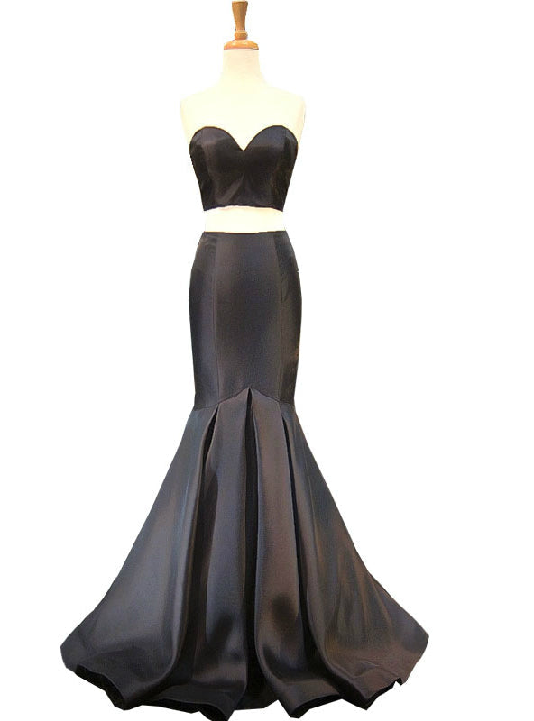 Mermaid Sweetheart Sleeveless Floor Length Black Satin Prom Dress